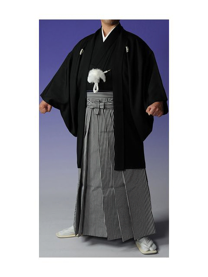 【紋付袴レンタル】黒紋付＋ストライプ袴(160～185)  